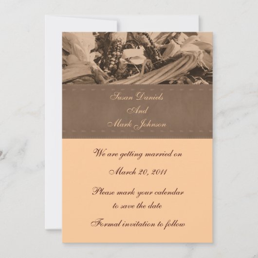 Invitation Mariage de automne De Maïs Sepia Indian Save the D (Devant)