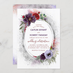Invitation Mariage de automne de pivoine gris violet gris arg