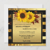 Invitation Mariage de automne de tournesol à rayures noires d (Devant)