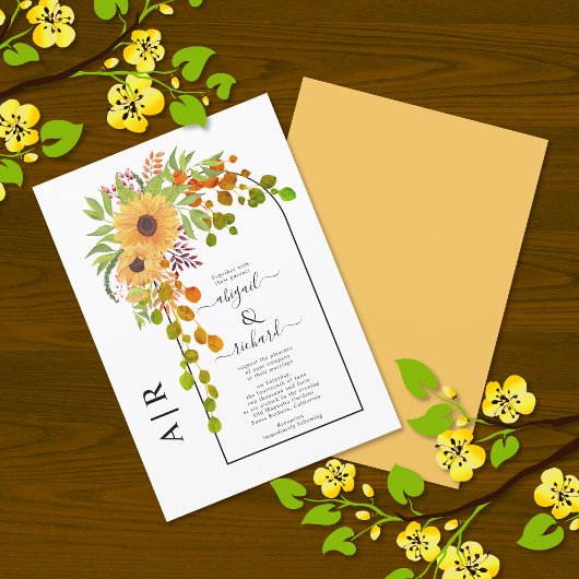 Invitation Mariage de automne de tournesol jaune, arc et init