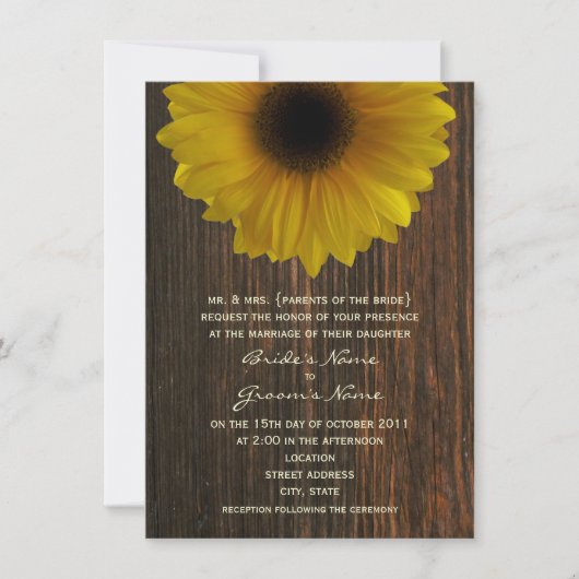 Invitation Mariage de automne de tournesol jaune et de bois d (Devant)