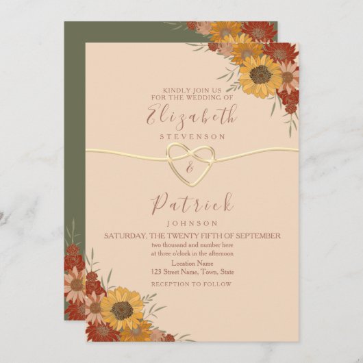 Invitation Mariage de automne de tournesol rustiqu (Devant / Derrière)