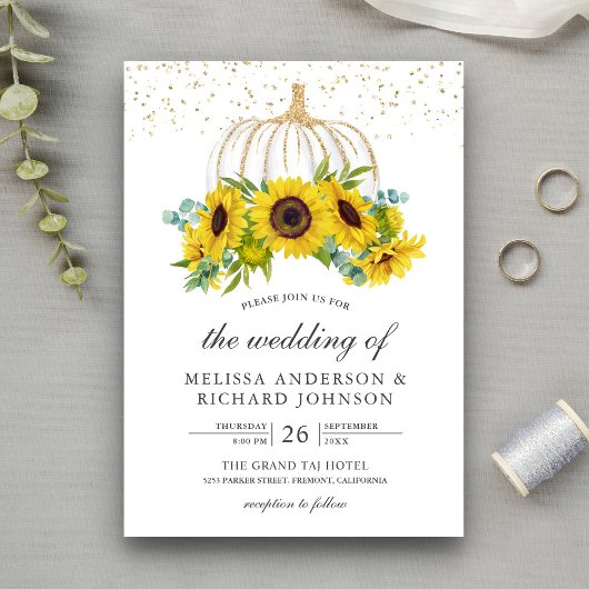 Invitation Mariage de automne de tournesols Citrouille blanc 