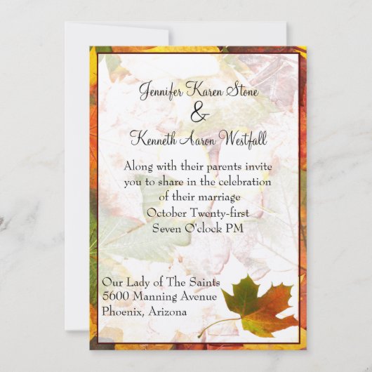 Invitation Mariage de automne élégante (Devant)