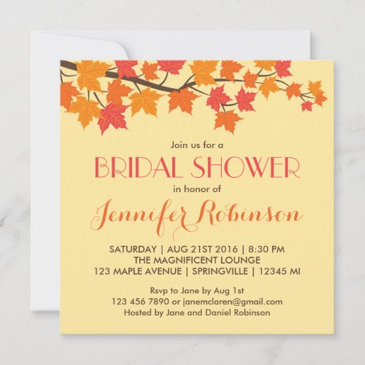 Invitation Mariage de automne Feuille de Maple (Devant)
