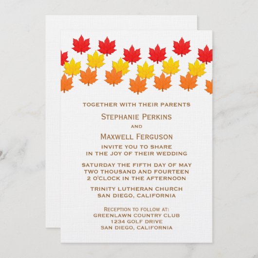 Invitation Mariage de automne Feuille en cascade (Devant / Derrière)