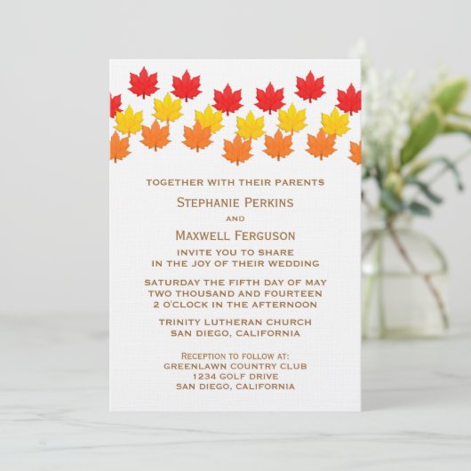 Invitation Mariage de automne Feuille en cascade (Debout devant)