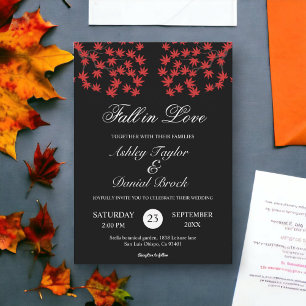 Invitation Mariage de automne Feuille Russe Noir Et Blanc Rou