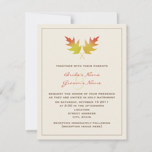 Invitation Mariage de automne - Feuilles de chêne (Devant)