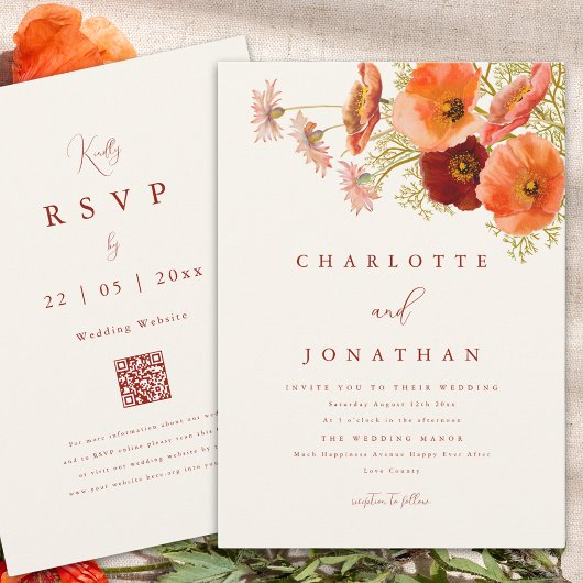 Invitation Mariage de automne Fleur sauvage Boho Orange