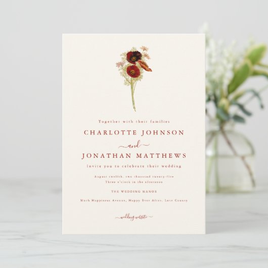 Invitation Mariage de automne Fleur sauvage Boho simple (Debout devant)