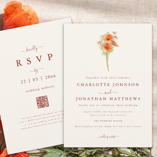 Invitation Mariage de automne Fleur sauvage Boho simple