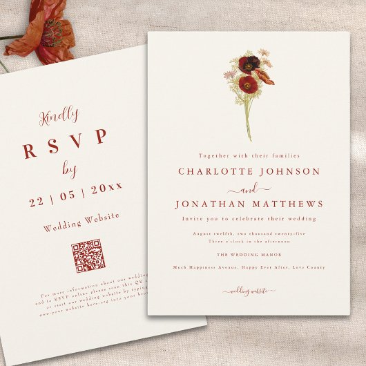 Invitation Mariage de automne Fleur sauvage Boho simple
