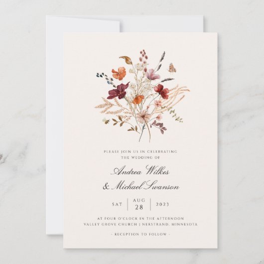 Invitation Mariage de automne Fleur sauvage Vintage Boho (Devant)