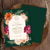 Invitation Mariage de automne fleuri vert émeraude et bordeau