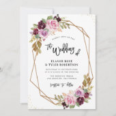 Invitation mariage de automne floral à aquarelle violette (Devant)