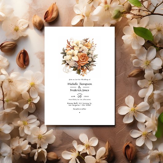 Invitation Mariage de automne floral beige à châtaignier