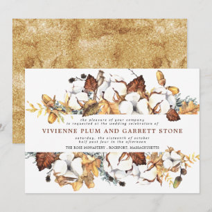 Invitation Mariage de automne Floral blanc et Feuille or