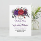 Invitation Mariage de automne floral d'aubergine pourpre et b (Debout devant)