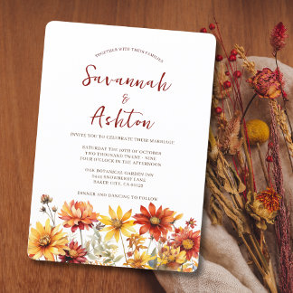 Invitation Mariage de automne Floral de rouille orange brûlée