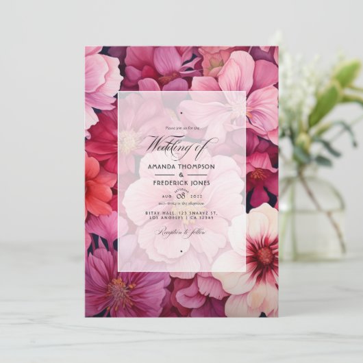 Invitation Mariage de automne floral Pinkish Reds (Debout devant)