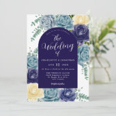 Invitation Mariage de automne Floral Rustique Bleu Brûlé (Debout devant)