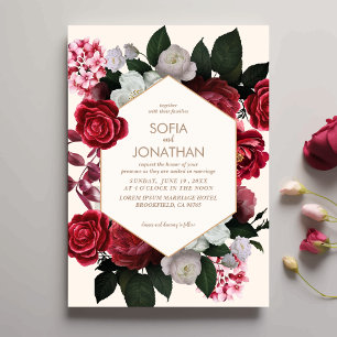 Invitation Mariage de automne floral rustique moderne Maroon