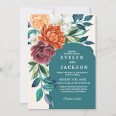 Invitation Mariage de automne floral Turquoise moderne (Devant)