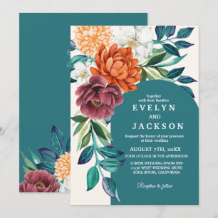 Invitation Mariage de automne floral Turquoise moderne