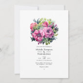 Invitation Mariage de automne floral vert, rose et noir (Devant)