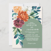 Invitation Mariage de automne floral vert Sage moderne (Devant)
