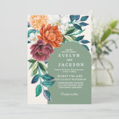 Invitation Mariage de automne floral vert Sage moderne (Debout devant)