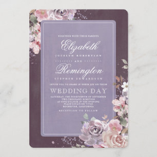 Invitation Mariage de automne floral Vintage mauve et pourpre