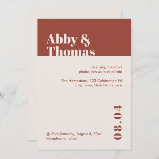 Invitation Mariage de automne Moderne Minimal Terracotta Invi (Devant / Derrière)