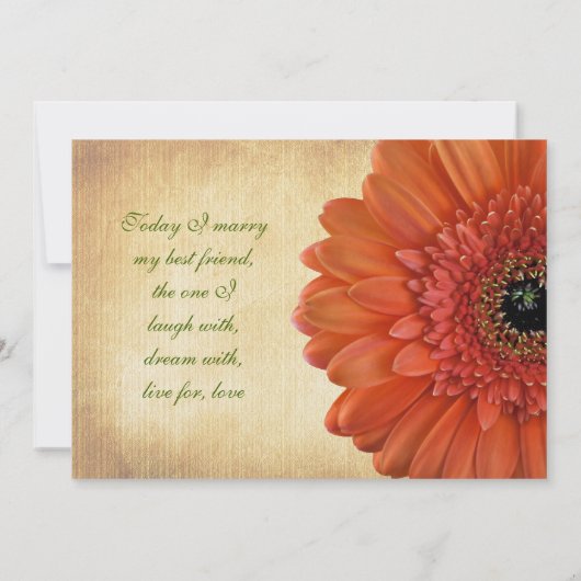 Invitation Mariage de automne Orange Gerbera Daisy (Dos)