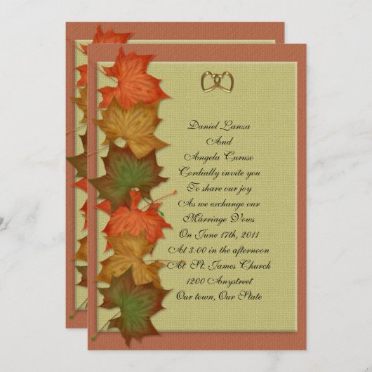 Invitation mariage de automne ou fête (Devant / Derrière)