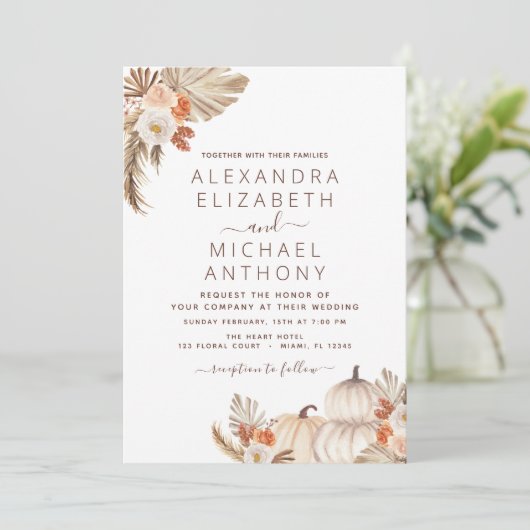 Invitation Mariage de automne Pampas Citrouille en herbe Terr (Debout devant)
