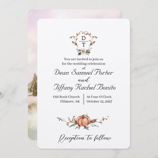 Invitation Mariage de automne romantique (Devant / Derrière)