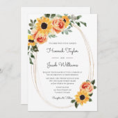 Invitation Mariage de automne Rose et tournesol (Devant / Derrière)