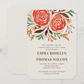 Invitation Mariage de automne Rose Red Watercolor (Devant / Derrière)