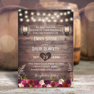 Invitation Mariage de automne Rustique Burugndy Fleurs & Lant
