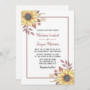 Invitation Mariage de automne rustique de tournesol floral