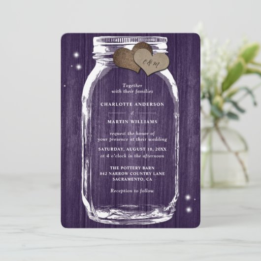 Invitation Mariage de automne rustique en bois violet Mason J (Debout devant)
