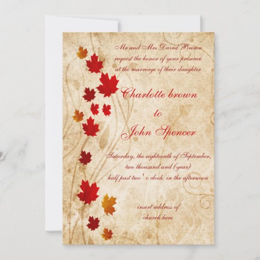 Invitation Mariage de automne rustique feuille Maple (Devant)