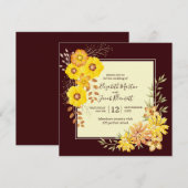 Invitation Mariage de automne rustique Jaune Roses sauvages,  (Devant / Derrière)