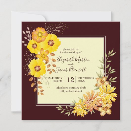 Invitation Mariage de automne rustique Jaune Roses sauvages,  (Devant)