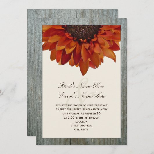 Invitation Mariage de automne - Sunflower & Barnwo (Devant / Derrière)