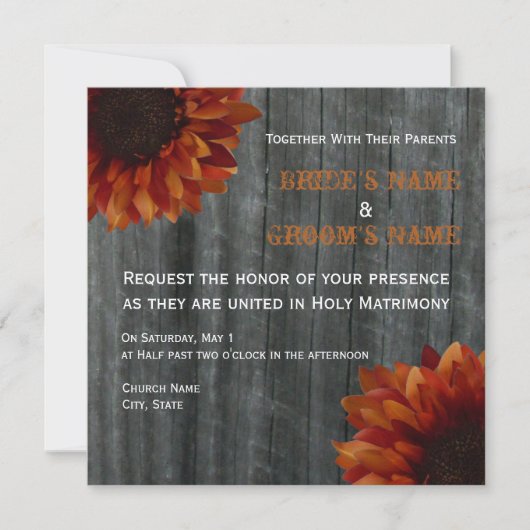 Invitation Mariage de automne Sunflower & Barnwood (Devant)