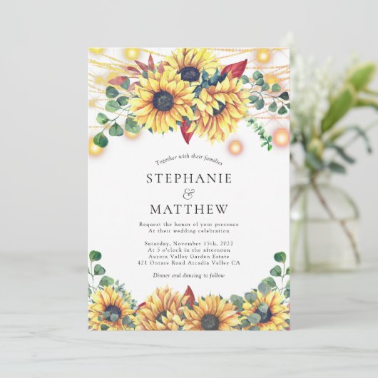 Invitation Mariage de automne Sunflower String Lights Mason J (Debout devant)