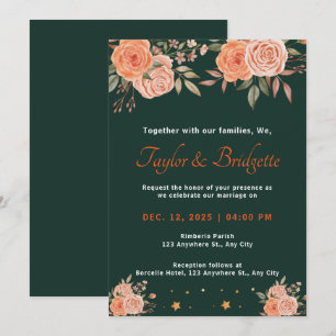 Invitation Mariage de automne vert rouille et émeraude